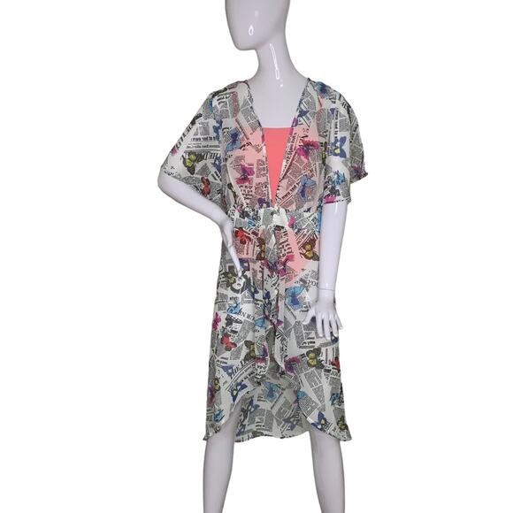 Live 4 Truth Sheer Butterfly and Newspaper Print Coverup Multicolor - Picture 2 of 7